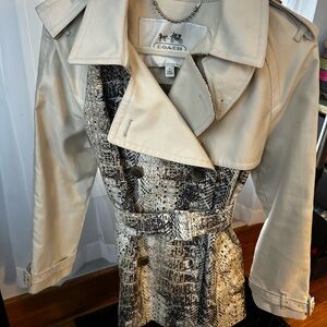 Coach Cream and Black Patterned Women's Trench Coat